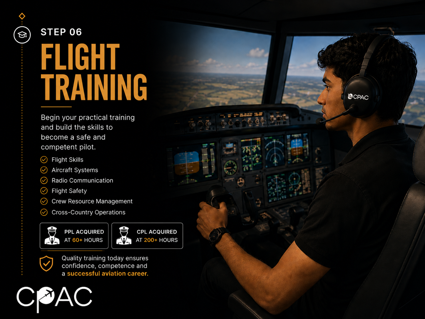 Step 6 flight training for CPL in India with 200 flying hours
