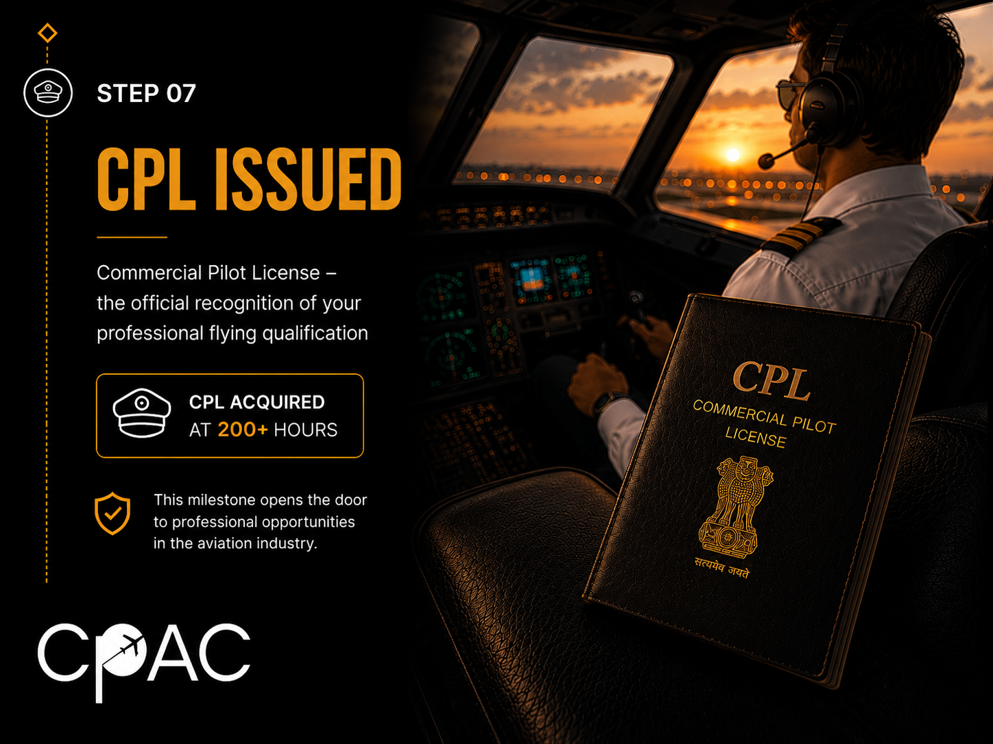 Step 7 Commercial Pilot Licence issued after CPL training in India