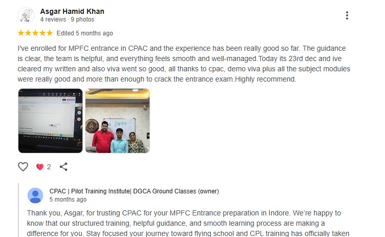 Google review screenshot from Asgar Hamid Khan for CPAC MPFC entrance preparation
