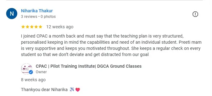 Google review screenshot from Niharika Thakur for CPAC personalised teaching